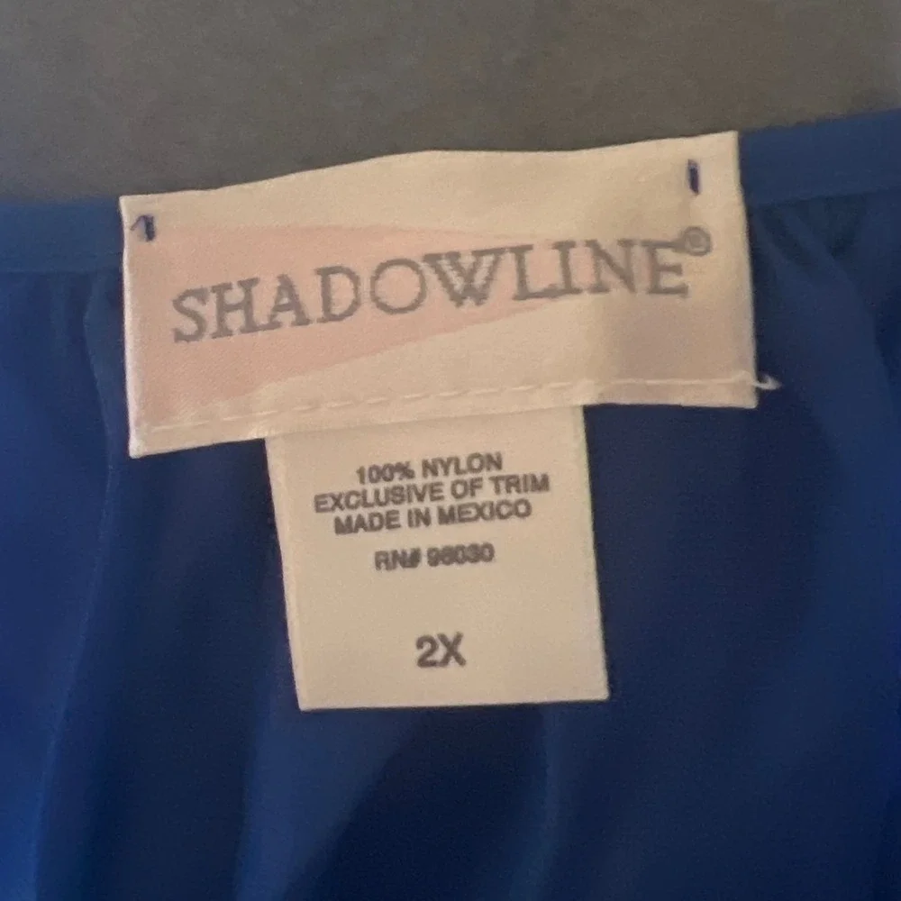 Shadowline Vintage Royal Blue Floral Embroidered Maxi Nightgown Short Sleeve 2X